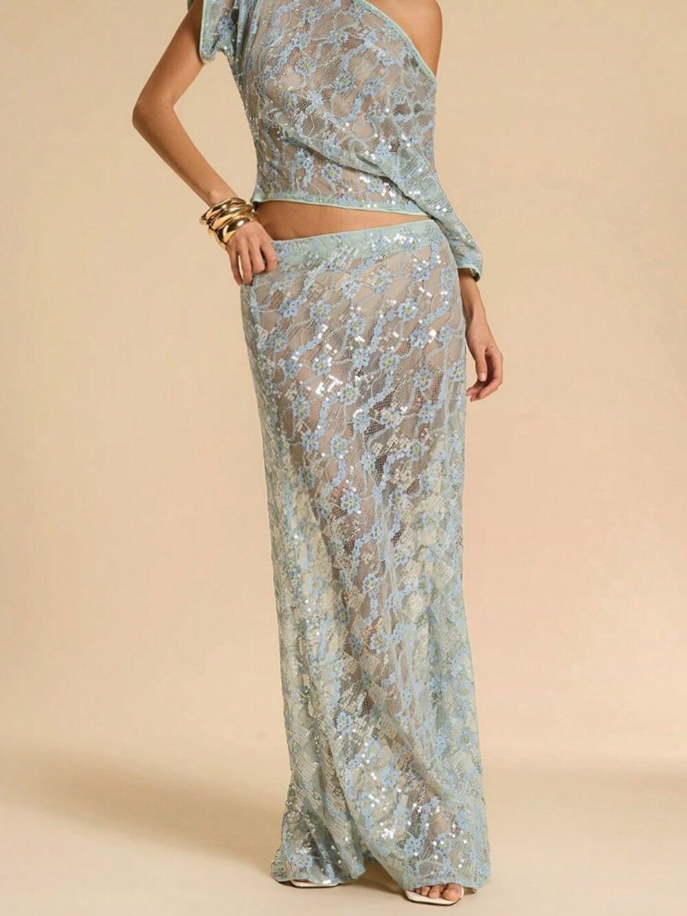 Blue Sexy Women's Sheer Lace Party Skirt - Picture 5 of 8